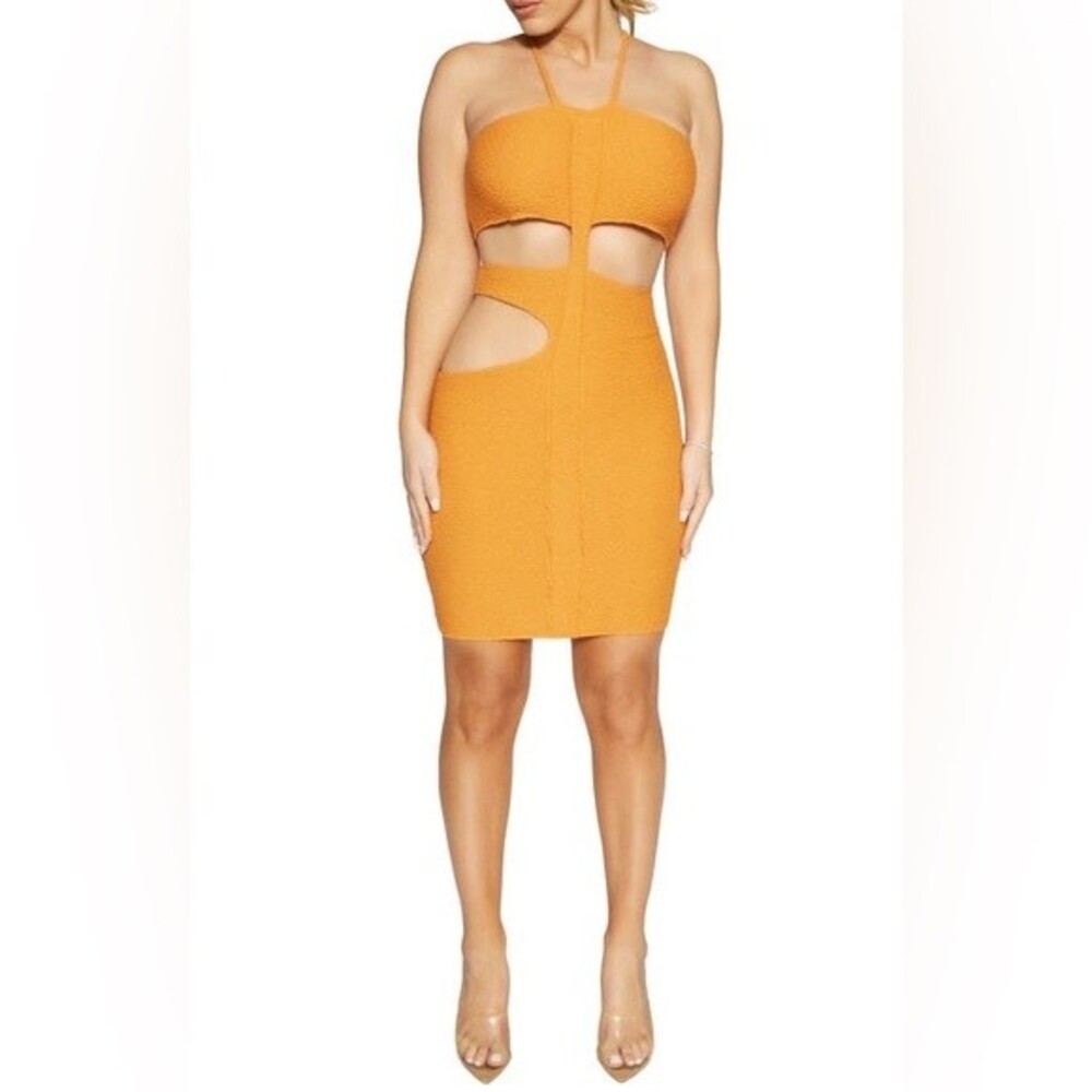 NWOT NAKED WARDROBE Cutout Dress In Orange. Size Large